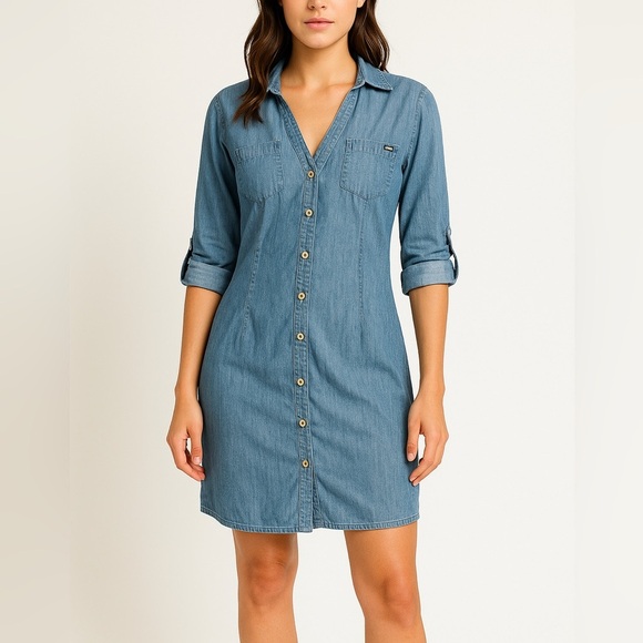 Guess Dresses & Skirts - GUESS Chambray Denim Shirt Dress – Button Front Casual Chic – Size Small